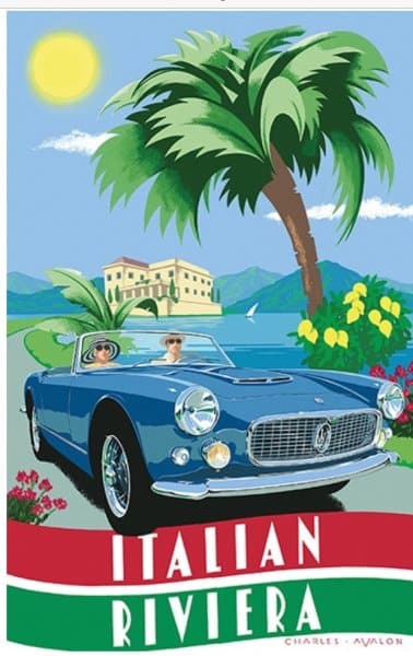 Maserati 3500 Spyder Riviera, Italian Riviera, Plakat, Poster, Werbung, Oldtimer